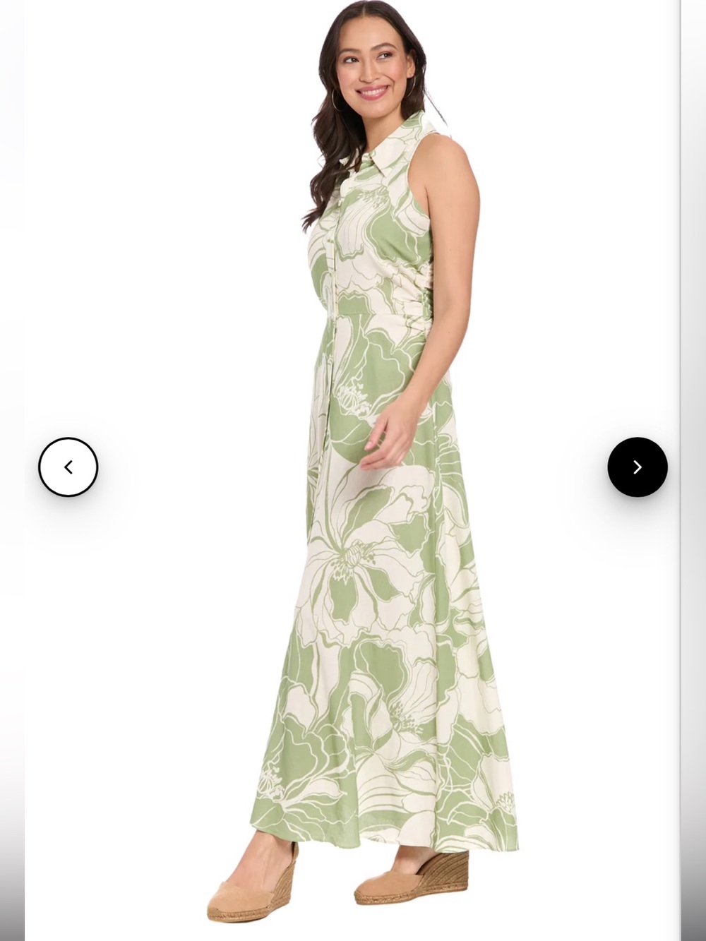 London Times Sleeveless Floral Maxi Dress in Sage and Cream